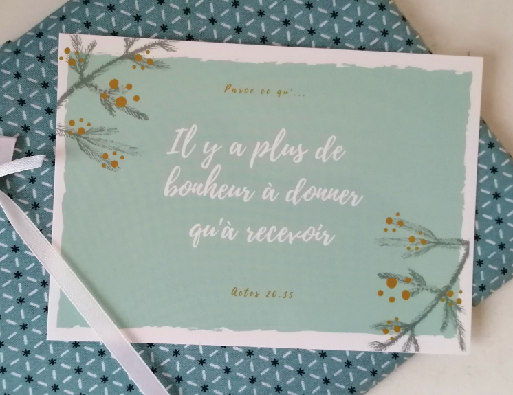 Carte postale "il y a plus de bonheur à donner qu'à recevoir" Actes 20.35